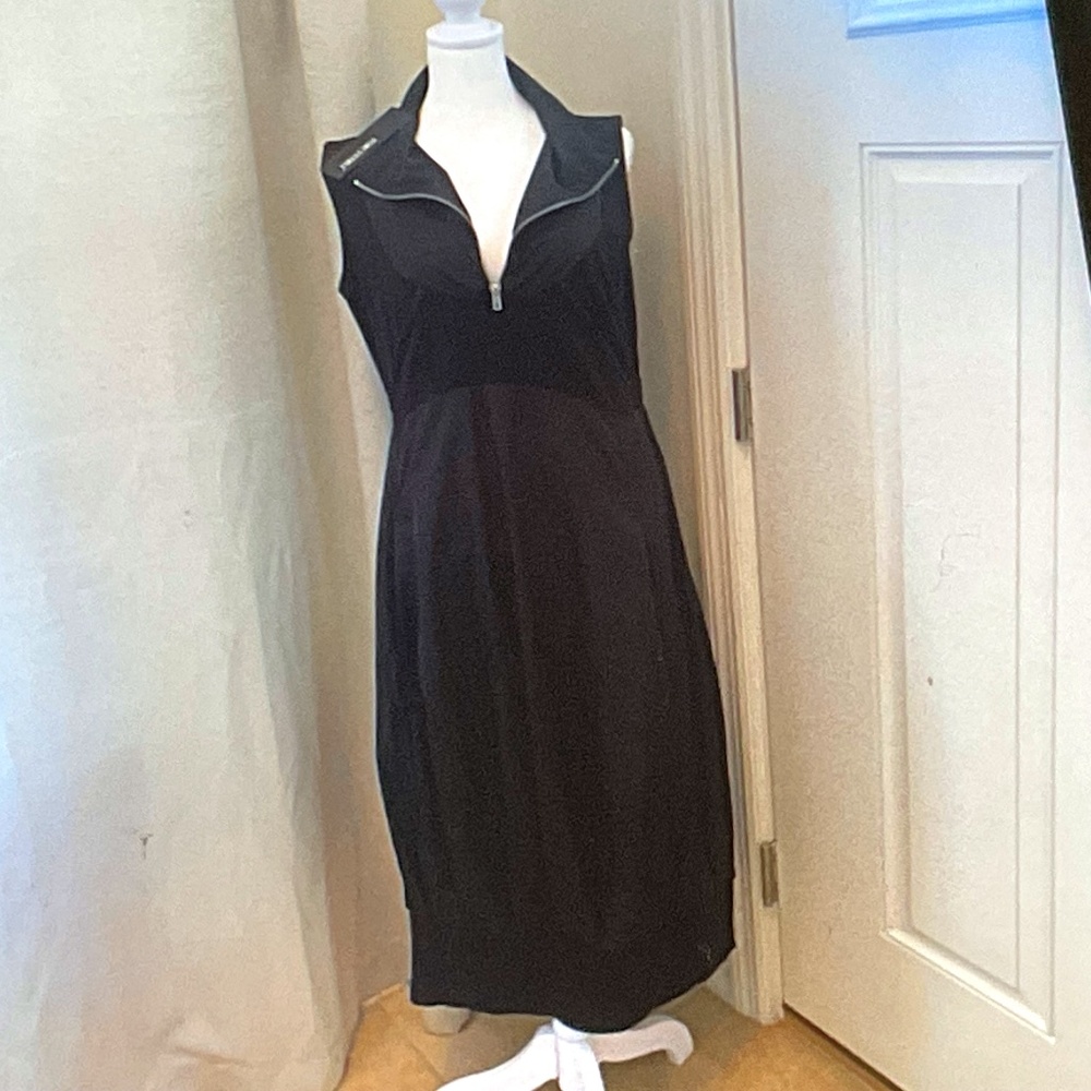 Beautiful Brand New ForCynthia Black Zip Front Midi Dress